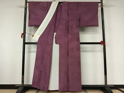 平和屋着物▽上質な色無地　単衣　草花地紋　二藍色　高島屋扱い　正絹　逸品　AABL8951jh