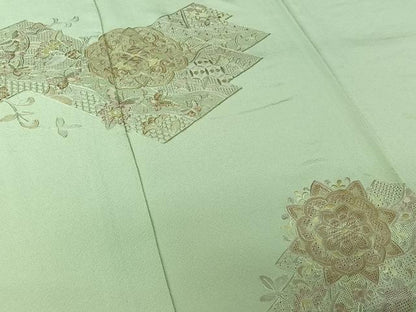 平和屋着物▽中国三大刺繡　スワトウ刺繡　汕頭刺繡　総刺繍　色留袖　単衣　正倉院花文　正絹　逸品　AABL8952jh