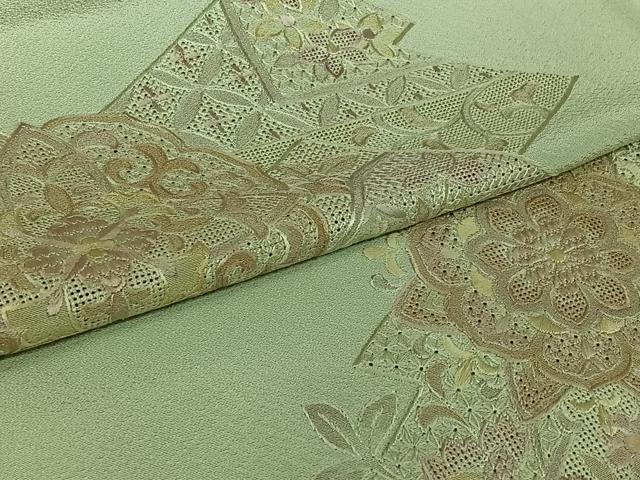 平和屋着物▽中国三大刺繡　スワトウ刺繡　汕頭刺繡　総刺繍　色留袖　単衣　正倉院花文　正絹　逸品　AABL8952jh