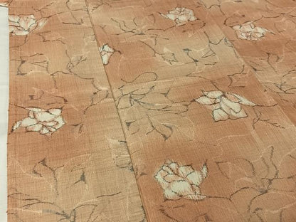 平和屋着物▽上質な紬　単衣　草花文　正絹　逸品　AABL8955jh