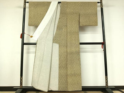 平和屋着物▽上質な小紋　単衣　網目文　正絹　逸品　AABL8958jh