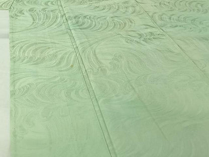 平和屋着物▽上質な色無地　単衣　立波地紋　白緑色　正絹　逸品　AABL8959jh