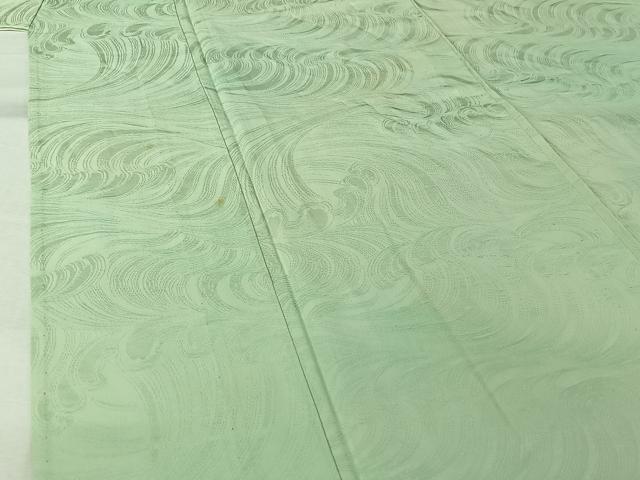 平和屋着物▽上質な色無地　単衣　立波地紋　白緑色　正絹　逸品　AABL8959jh