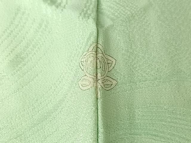 平和屋着物▽上質な色無地　単衣　立波地紋　白緑色　正絹　逸品　AABL8959jh