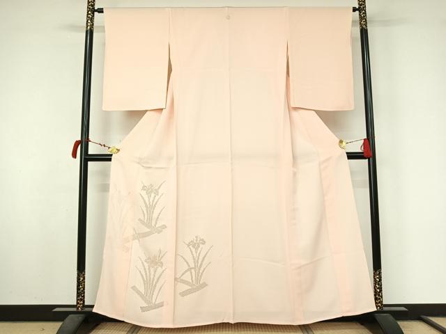 平和屋着物▽中国三大刺繡　スワトウ刺繡　汕頭刺繡　総刺繍　訪問着　単衣　燕子花文　桜色　正絹　逸品　AABL8965jh