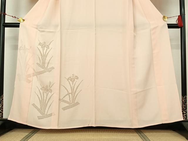 平和屋着物▽中国三大刺繡　スワトウ刺繡　汕頭刺繡　総刺繍　訪問着　単衣　燕子花文　桜色　正絹　逸品　AABL8965jh