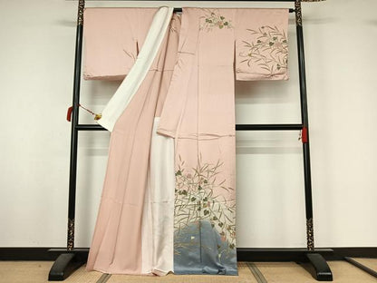 平和屋着物▽訪問着　単衣　唐草文　暈し染め　金彩　正絹　逸品　AABL8966jh