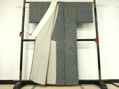 平和屋着物▽上質な小紋　単衣　舞花文　正絹　逸品　AABL8968jh