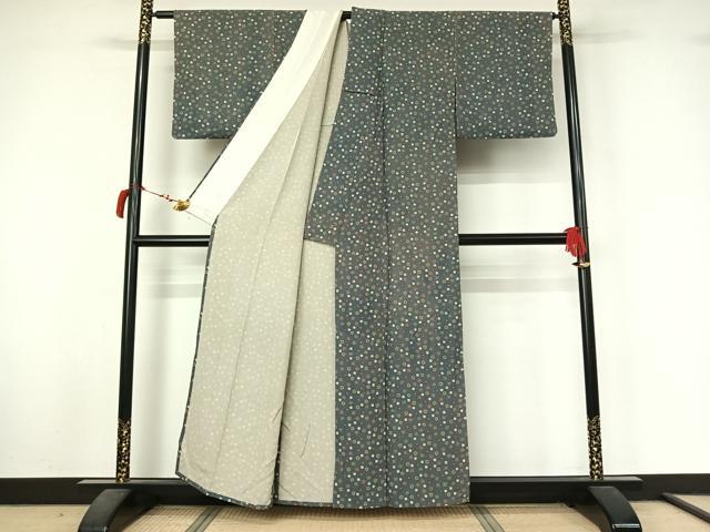平和屋着物▽上質な小紋　単衣　舞花文　正絹　逸品　AABL8968jh