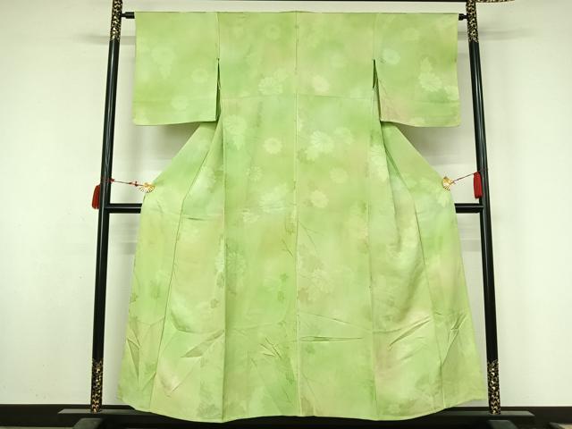 平和屋着物▽上質な小紋　単衣　草花文　暈し染め　正絹　逸品　AABL8969jh