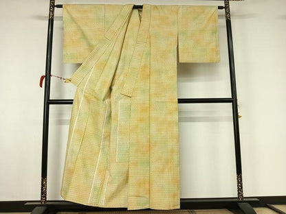 平和屋着物▽上質な紬　単衣　亀甲柄　暈し染め　正絹　逸品　AABL8974jh