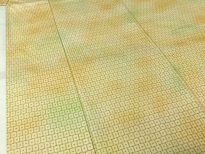 平和屋着物▽上質な紬　単衣　亀甲柄　暈し染め　正絹　逸品　AABL8974jh