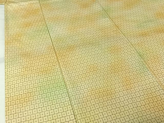 平和屋着物▽上質な紬　単衣　亀甲柄　暈し染め　正絹　逸品　AABL8974jh