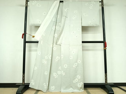 平和屋着物▽上質な小紋　単衣　草花文　正絹　逸品　AABL8978jh