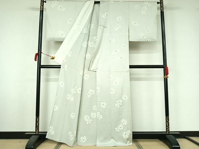 平和屋着物▽上質な小紋　単衣　草花文　正絹　逸品　AABL8978jh