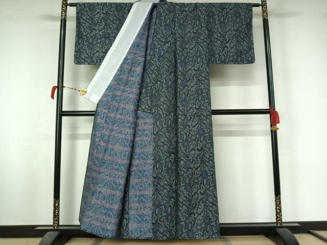 平和屋着物▽小紋　単衣　草花文　AABL8982jh