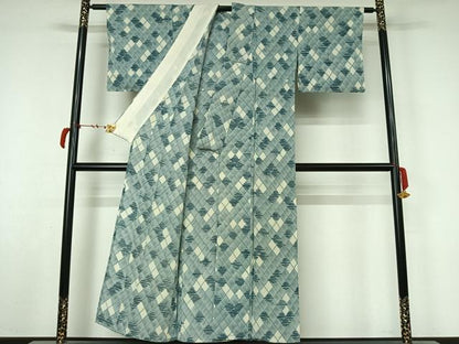 平和屋着物▽上質な小紋　単衣　幾何学文様　正絹　逸品　AABL8983jh