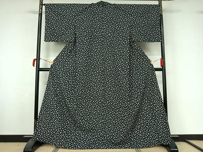 平和屋着物▽小紋　単衣　霞文　黒地　洗える着物　AABL8984jh