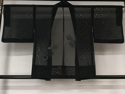 平和屋着物▽羽織　スリーシーズン　春夏秋　塵除け　舞花文　黒地　正絹　逸品　AABL8986jh