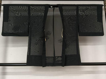 平和屋着物▽羽織　スリーシーズン　春夏秋　塵除け　舞花文　黒地　正絹　逸品　AABL8986jh