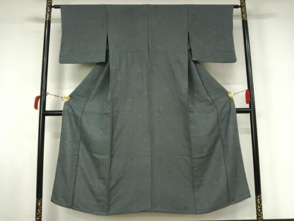 平和屋着物▽上質な色無地　単衣　吹き寄せ地紋　青鈍色　正絹　逸品　AABL8989jh