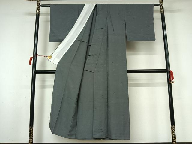 平和屋着物▽上質な色無地　単衣　吹き寄せ地紋　青鈍色　正絹　逸品　AABL8989jh
