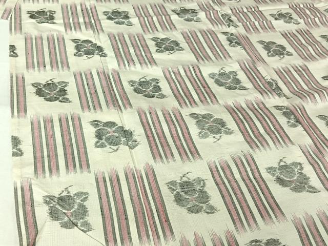 平和屋着物▽上質な紬　単衣　草花文　正絹　逸品　AABL8991jh