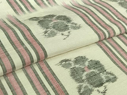 平和屋着物▽上質な紬　単衣　草花文　正絹　逸品　AABL8991jh