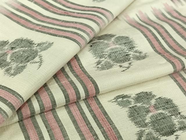 平和屋着物▽上質な紬　単衣　草花文　正絹　逸品　AABL8991jh