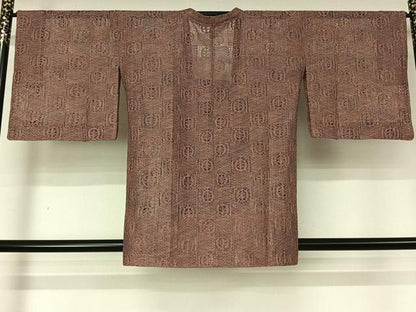 平和屋着物▽道行コート　スリーシーズン　春夏秋　塵除け　市松丸文　正絹　逸品　AABL8994jh