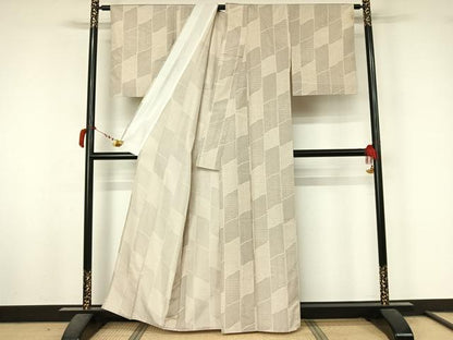 平和屋着物▽小紋　単衣　幾何学文様　洗える着物　AABL8995jh