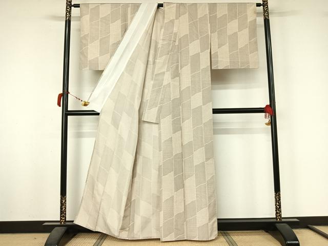 平和屋着物▽小紋　単衣　幾何学文様　洗える着物　AABL8995jh