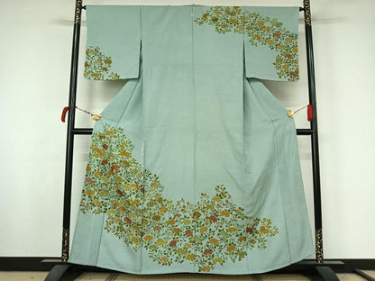 平和屋着物▽訪問着　単衣　草花文　金彩　正絹　逸品　AABL8996jh