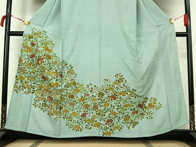 平和屋着物▽訪問着　単衣　草花文　金彩　正絹　逸品　AABL8996jh