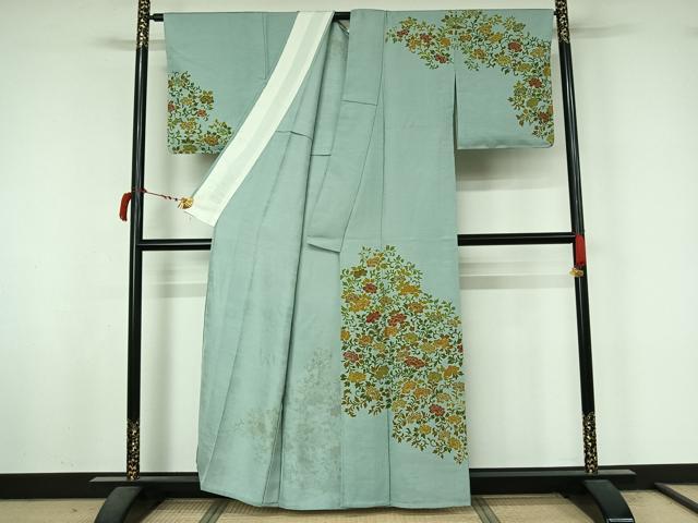 平和屋着物▽訪問着　単衣　草花文　金彩　正絹　逸品　AABL8996jh