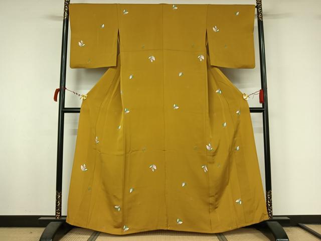 平和屋着物▽上質な小紋　単衣　舞葉文　金彩　正絹　逸品　AABL8998jh