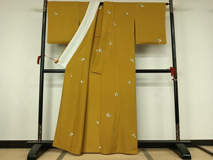 平和屋着物▽上質な小紋　単衣　舞葉文　金彩　正絹　逸品　AABL8998jh