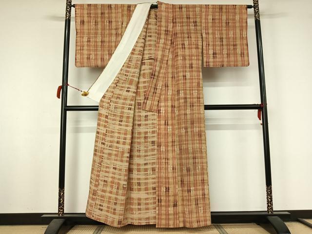 平和屋着物▽上質な小紋　単衣　変わり縞　正絹　逸品　AABL8999jh