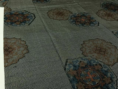 平和屋着物▽上質な紬　単衣　花亀甲文　正絹　逸品　AABL9000jh