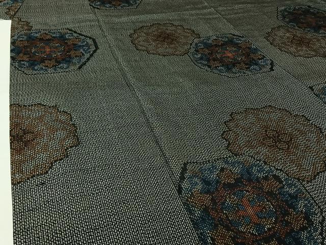平和屋着物▽上質な紬　単衣　花亀甲文　正絹　逸品　AABL9000jh