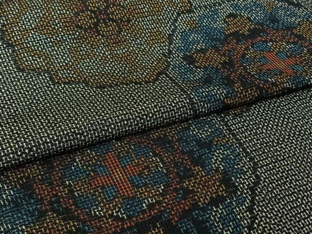 平和屋着物▽上質な紬　単衣　花亀甲文　正絹　逸品　AABL9000jh