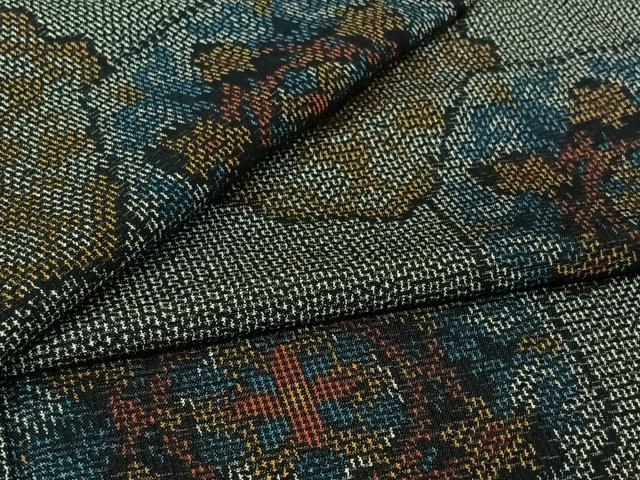 平和屋着物▽上質な紬　単衣　花亀甲文　正絹　逸品　AABL9000jh