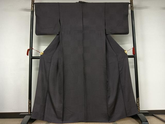 平和屋着物▽上質な小紋　単衣　格子　正絹　逸品　AABL9002jh