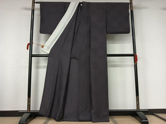 平和屋着物▽上質な小紋　単衣　格子　正絹　逸品　AABL9002jh