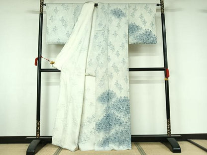 平和屋着物▽訪問着　単衣　樹林文　正絹　逸品　AABL9007jh
