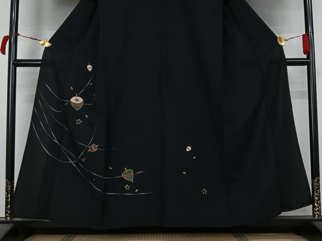 平和屋着物▽訪問着　単衣　舞桜文　駒　黒地　金彩　洗える着物　AABL9009jh
