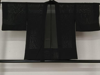 平和屋着物▽羽織　スリーシーズン　春夏秋　塵除け　立波文　黒地　正絹　逸品　AABL9011jh