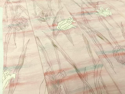 平和屋着物▽上質な小紋　単衣　手描き　草花文　暈し染め　銀彩　正絹　逸品　AABL9012jh