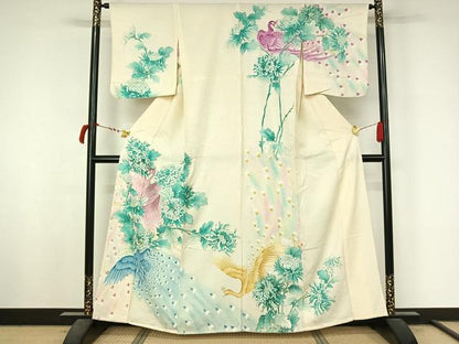 平和屋着物▽訪問着　単衣　孔雀花文　金彩　正絹　逸品　AABL9013jh
