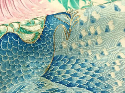 平和屋着物▽訪問着　単衣　孔雀花文　金彩　正絹　逸品　AABL9013jh